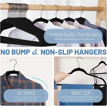 HOUSE DAY Black Velvet Hangers 120 Pack, Non Slip Felt Hanger, Slim Velvet Clothes Hangers for Suits, Shirt, Heavy Duty Coat Hanger for Closet