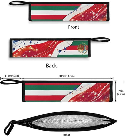 COEQINE American Flag Themes Utensil Holder Case Fork Spoon Knife Organizer Pouch With Handles, Mexico Independence Day Decoration, Fashion Silverware Bags With Handles for Work Travel
