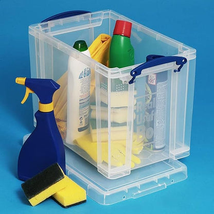 Really Useful Box 19 Liter Plastic Stackable Storage Container w/Snap Lid & Built-in Clip Lock Handles for Home & Office Organization, Clear (5 Pack)