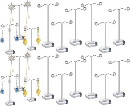 Macarrie 18 Pcs Metal Earring Holder T Bar Earring Display Stand Organizer Countertop Hanger Hanging Jewelry Towers with Acrylic Base(Clear)