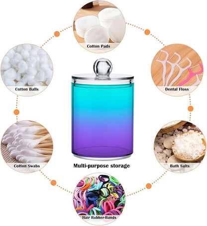 Bright Turquoise Purple Qtip Dispenser Apothecary Jars Bathroom Qtip Holder Storage Canister Plastic Jar 10 Oz for Cotton Ball Swab Round Pads Floss 4pcs