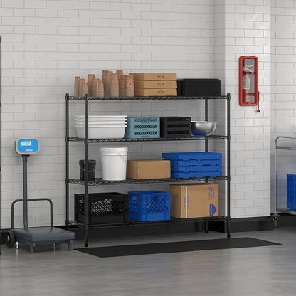 Commercial NSF Listed Black Epoxy Stationary Wire Shelving Kit 18" x 60" x 54", with 4 Shelves Perfect for Warehouse, Walk-in Refrigerator, Freezer, Grocery Store, Restaurant, Dishroom