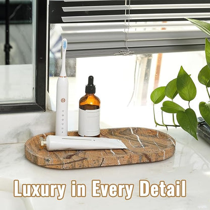 Koville Indian Natural Marble Decorative Tray, 12"x6" - Countertop Organizer, Catchall for Perfume, Candles, Jewelry
