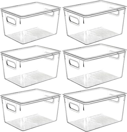 Clear Plastic Storage Bins with Lids, Perfect for Kitchen Organization or Pantry Organization and Storage, Stackable Fridge Organizer Bins, Storage Containers for Organizing, Cabinet Organizers