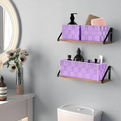 Posprica Woven Storage Baskets for Organizing, Small Black Baskets Cube Bin Container Tote Organizer Divider for Drawer, Closet, Shelf, Dresser, Set of 4(Purple)