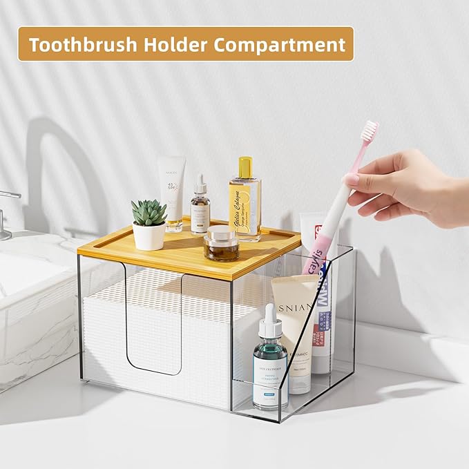 VITVITI Disposable Face Towel Holder Box, Acrylic Clean Skin Club Facial Towel Container, Large Disposable Face Towels Storage for Bathroom Vanity Makeup, Clear