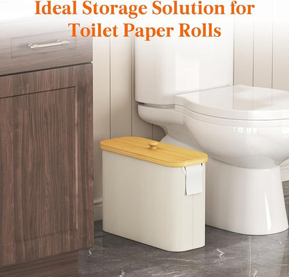Lifewit Toilet Paper Storage Holder for 9 to 12 Rolls, Free Standing Toilet Paper Basket Stand with Bamboo Lid, Collapsible Fabric Bathroom Organizer Box for Mega Rolls, 23L, Large, White