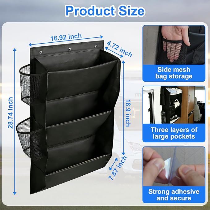3 Layers RV Shoe Storage Caddy with Sticky Adhesive Tape Hanging Shoe Storage over the Door Shoe Rack for Closet
