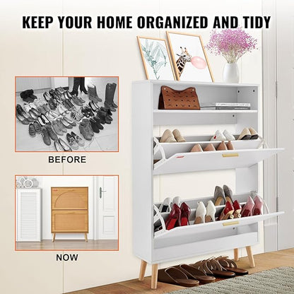 VEVOR Shoe Storage Cabinet for Entryway, 31.5" D x 9.4" W x 47.3" H, White