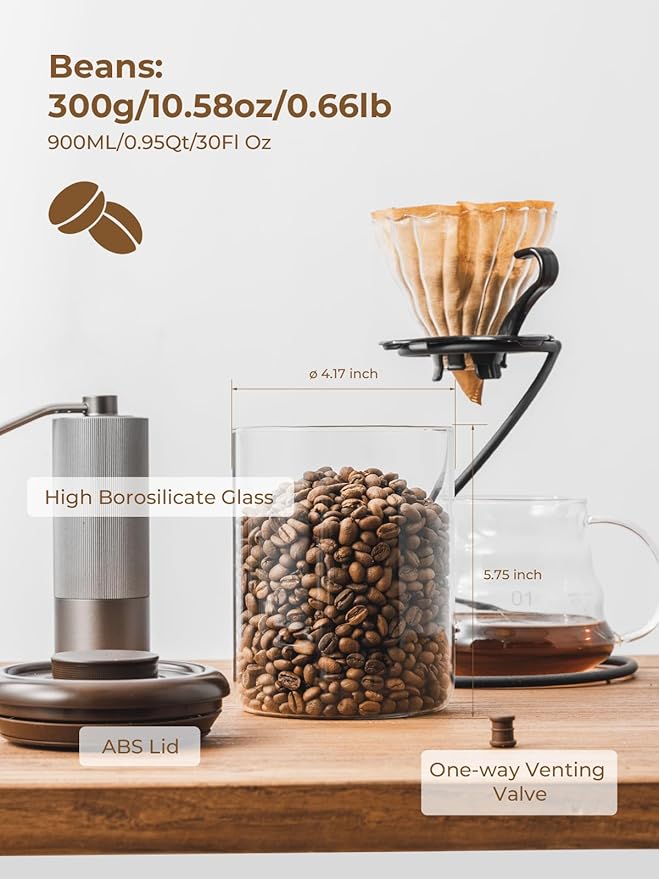 Glass Coffee Container - 10 oz Pop Top Coffee Storage Airtight Canister, Large Ground Coffee Containers Coffee Jars with Lids, 0.63lb, 2 Pack