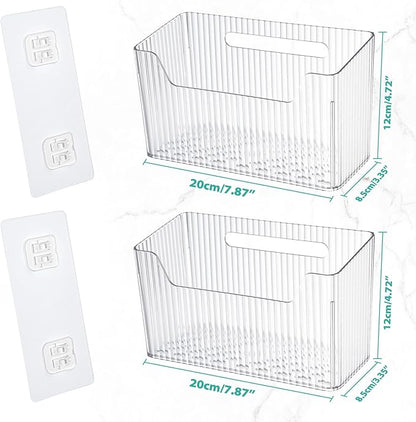 Sinnsally 2 Pack Cabinet Door Organizer,Self Adhesive Lid Organizer Inside Cabinet Storage Boxes,Stackable Hanging Basket Bins Wall Mounted Shower Caddy Holder for Kitchen,Bathroom,Pantry(Clear White)