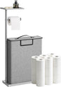 Freestanding Toilet Paper Holder Stand with Shelf for Up to 12 Rolls,Rustproof Metal Bathroom Toilet Paper Storage with Lid, All-in-One Toilet Tissue Roll Dispenser and Organizer,Gray