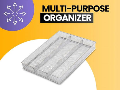YBM Home Metal Silverware Organizer for In-Drawer Cutlery Storage, 6 Compartment Mesh Cutlery Flatware Tray Sorts Kitchen Utensils, Great for Office Supplies 1132s