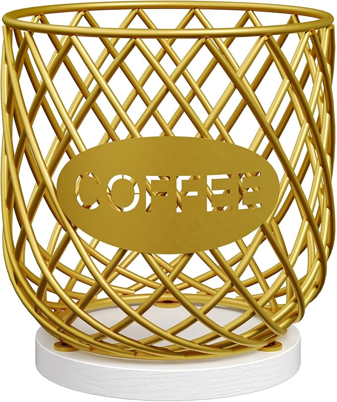 YATINEY Coffee Pod Holder Organizer, Holder for K Cup, Large Capacity Coffee Pod Basket, Versatile Coffee Capsule Storage Organizer, for Kitchen Countertop, Gold and White KH09DW