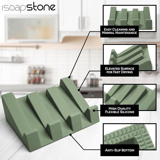 Silicone Soap Dish (USA Patented) Self Draining Bar Soap Holder for Shower Bathroom Sink, Drying Soap Dish Tray Kitchen Sponge Holder Easy Cleaning Soap Saver Mat (Eco Green, 1)
