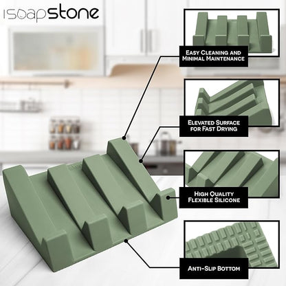 Silicone Soap Dish (USA Patented) Self Draining Bar Soap Holder for Shower Bathroom Sink, Drying Soap Dish Tray Kitchen Sponge Holder Easy Cleaning Soap Saver Mat (Eco Green, 1)