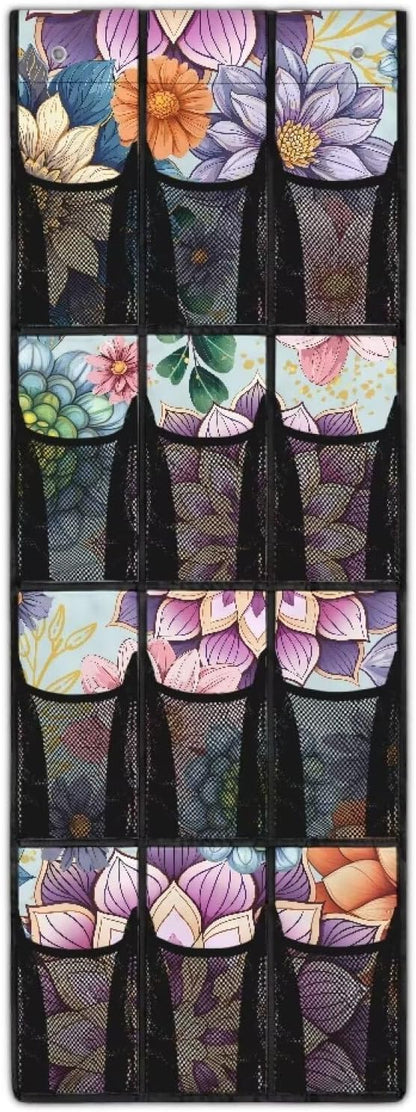 Bohemian Over The Door Shoe Organizer 12 Large Mesh Pockets for Boots Sundries Toys Space Saving Hanging Storage Shoe Rack for Closet