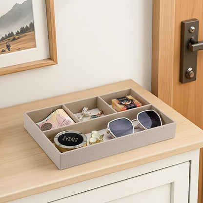 GORESE PU Leather Valet Tray, Stackable Jewelry Trays for Dresser, Drawer Nightstand Organizer Bedside Trays for Men Women, Entryway Desk Catchall Tray for Trinket, Key, Purse, Watch, Cologne, Beige