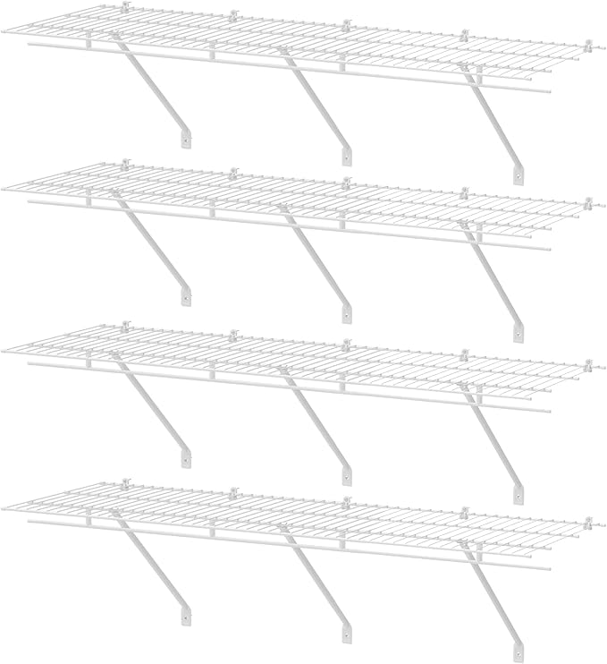 HAUSHOF Closet Shelves Wall Mounted 4-Pack, 4ft x 16in White Metal Wire Shelving for Laundry Room, Closet, Basement Organization and Storage
