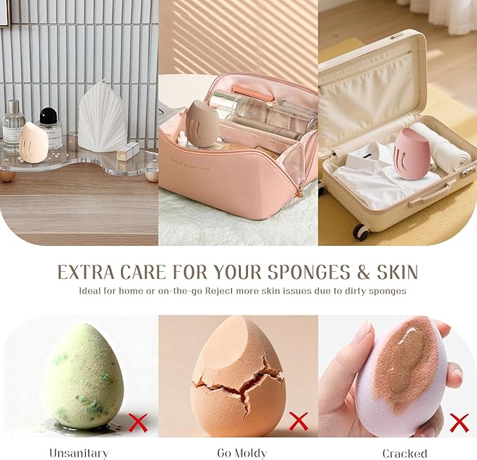 Silicone Makeup Sponge Holder,Double-Sided Breathable Makeup Sponge Case for Business, Travel or Daily,Fit All Sponges,Quick Drying,Easy to Carry (Pink)