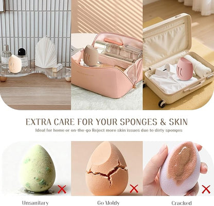 Silicone Makeup Sponge Holder,Double-Sided Breathable Makeup Sponge Case for Business, Travel or Daily,Fit All Sponges,Quick Drying,Easy to Carry (Pink)