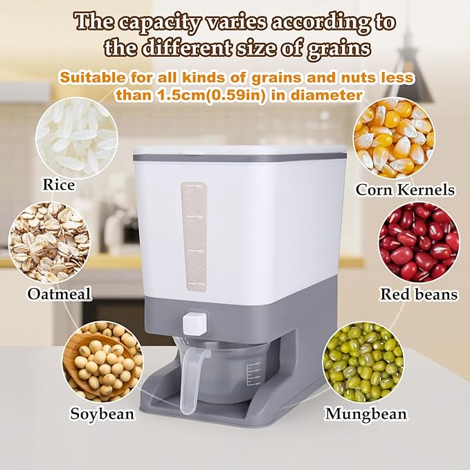 Juome 20-25 Lbs Rice Dispenser with Moisture Absorbing Clay - Large Rice Storage Container with Measuring Cup, Sealed Food Storage Containers with Lids, Rice Holder for Kitchen Pantry Household
