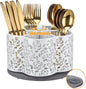 360 Degree Rotating Utensil Caddy Silverware Cutlery Caddy Holder with 5 Compartment Kitchen Countertop Organizer for Spoon Fork Flatware Storage for Home or Outdoor Picnic Camping (White)