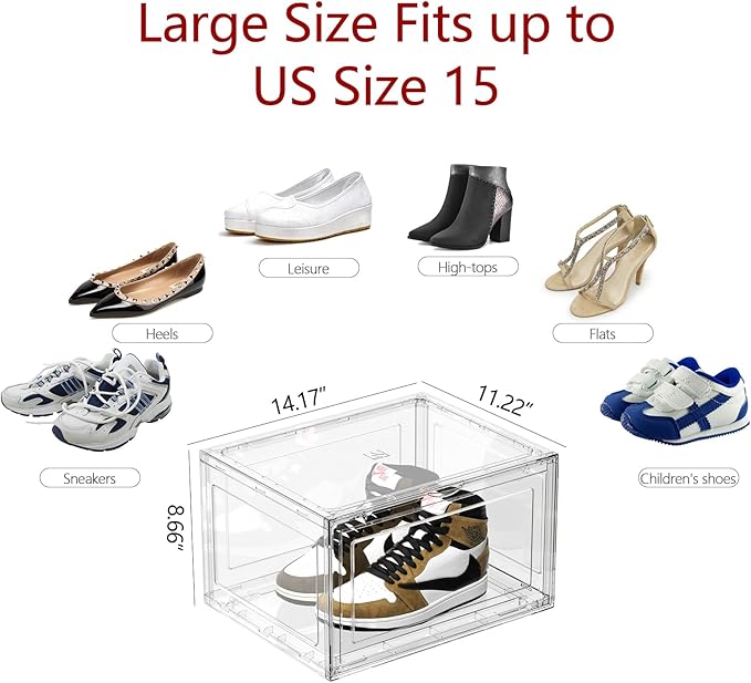 12 Packs Acrylic Shoe Boxes, Clear Plastic Stackable Acrylic Sneaker Boxes, Display Case for Sneaker Fits Up to US Size 15