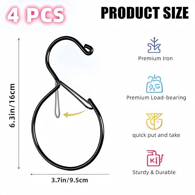 4 Pack Belt Hanger, Belt Hanger for Closet, Rust-Proof Belt Organizer for Closet, Holds Ties, Scarves, hat, Bags & Accessories, Black