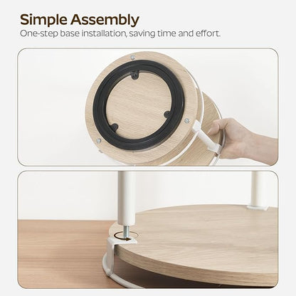 YATINEY Lazy Susan Organizer, Rotating Spice Rack, 2 Tier Spice Turntable Organizer, Industrial Turntable Spice Holder, for Kitchen Countertop, Compact and Versatile, White and Light Oak SR22WG