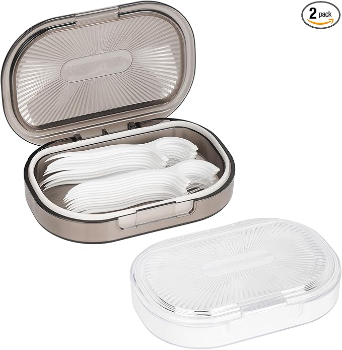 Adorila 2-Pack Travel Cotton Swab Case with Removable 4-Way Divider, Slim Hair Tie & Floss Pick Organizer for Toiletry Bag (Grey/White)