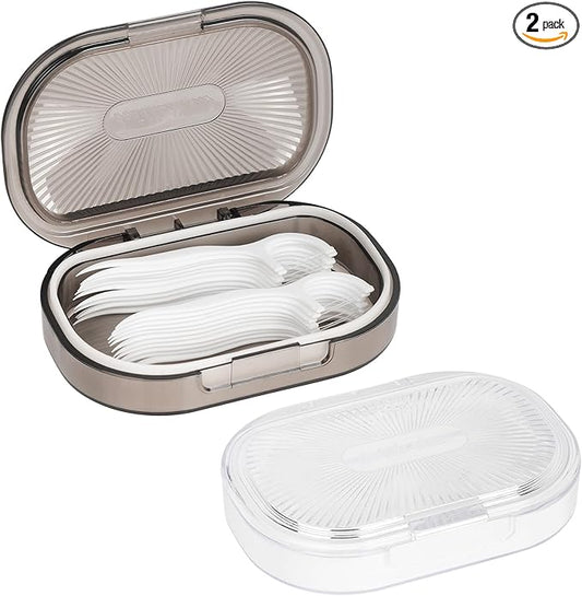 Adorila 2-Pack Travel Cotton Swab Case with Removable 4-Way Divider, Slim Hair Tie & Floss Pick Organizer for Toiletry Bag (Grey/White)