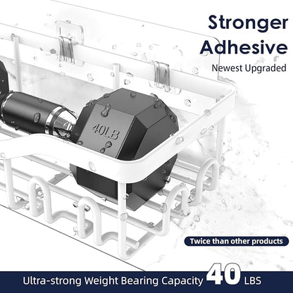NESOMI Shower Caddy Adhesive Shower Organizer 8-Pack, Rustproof Stainless Steel Bathroom Shelves, Large Capacity No-Drill Rack Storage Accessories with Soap Dish Toothbrush Holder Hooks