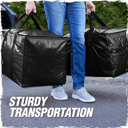 RUGGED RHINO 6 Pack Heavy Duty Extra Large Moving Bags, Durable Bag with Strong Handles and Zipper, Moving Boxes Alternative for College Packing, Holiday Décor, Space Saving Storage with Label, Black