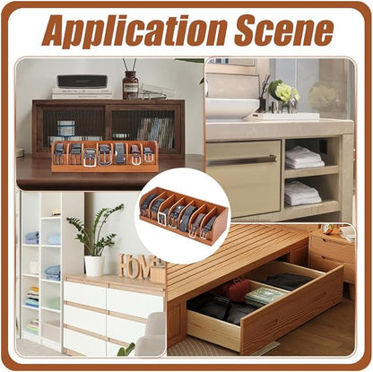 CUTHOLLOW Belt Organizer for Closet, 7 Compartments Wood Belt Storage Holder for Drawer, Bamboo Belt and Tie Box Organizer Display Case for Women Men