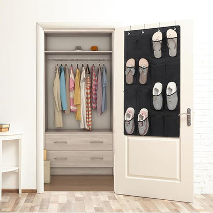 F-color 16-Pocket Hanging Organizer - Over the Door Shoe Organizer, Cruise Essentials for Cabin & RV, Breathable Mesh Storage Pockets, Space Saving Hanging Storage Holder with 4 Sturdy Metal Hooks