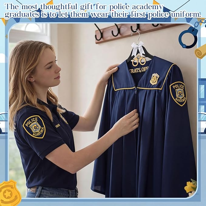 Reallnaive Police Graduation Hanger with White Bow Congrats Gift for Police Academy Graduation Promotion Retirement Ceremony Souvenir Favor Law Enforcement Officer Keepsake