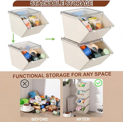 Yerliker 6 Pcs Clear Plastic Storage Bins with Lids Large Stackable Pantry Storage Organizer Bins Kitchen Organization Cabinet Organizers Ideal Containers for Fridge, Kitchen, Cabinets (White)