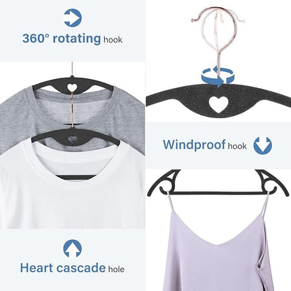 Velvet Hangers 50 Pack: Felt Clothes Hangers Heavy Duty Shirt Sweater Hangers No Shoulder Bump Non Slip Slim Thin Coat Hangers for Closet - Black Grey