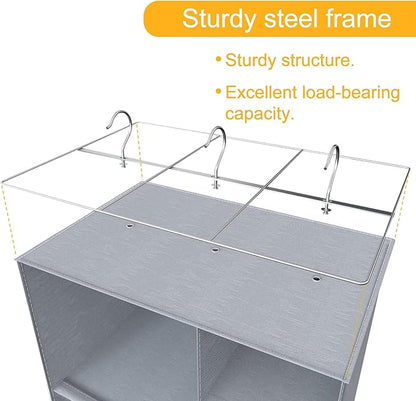 Hanging Shoe Closet Storage Organizer, 10+5 Sections Closet Organizers and Storage Shelves Shoe Rack Holder Hanger, Grey