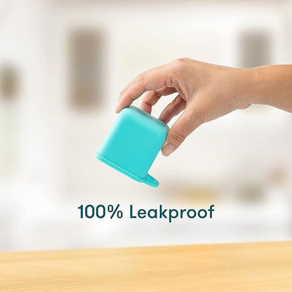 OmieBox (2 pack) Leakproof Dips Containers To Go, Salad Dressing Container, Condiment Container with Lids - Food Safe Silicone - 4 ounces (Pink/Teal)