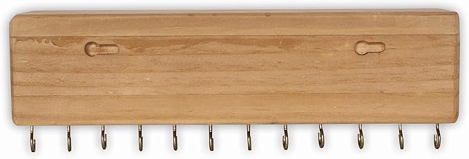 SANY DAYO HOME Jewelry Organizer with 24 Hooks and Cosmetics Shelf, 12 x 3 x 4 inches Wall Mounted Rustic Pine Wood Holder for Necklaces and Bracelets, Suitable for Kids and Adults (Brown)