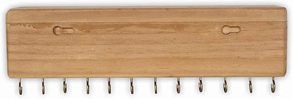 SANY DAYO HOME Jewelry Organizer with 24 Hooks and Cosmetics Shelf, 12 x 3 x 4 inches Wall Mounted Rustic Pine Wood Holder for Necklaces and Bracelets, Suitable for Kids and Adults (Brown)