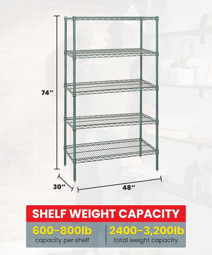 Quantum Storage Systems WR74-3048P Starter Kit Wire Shelves Green Epoxy 4 Shelves 74" H x 48" W x 30" D