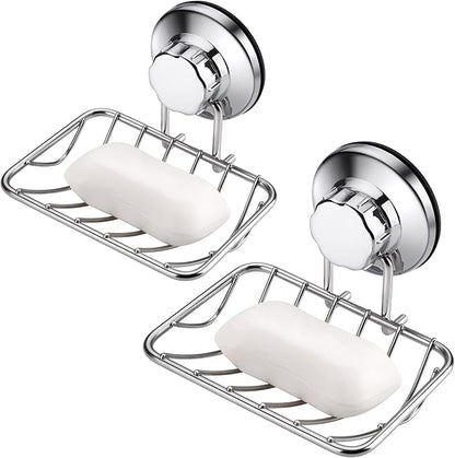 iPEGTOP Super Powerful Vacuum Suction Cup Shower Soap Dish - Updated Strong Rustproof Stainless Steel Soap Saver Sponge Holder for Bathroom & Kitchen Sink, 2 Pack