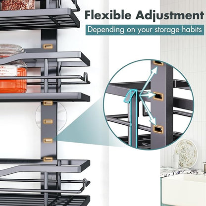 Eastherry Over The Door Pantry Organizer，6-Tier Over The Door Organizer with Adjustable Basket，Metal Hanging Pantry Organizers and Storage for Kitchen, Back of Door Seasoning Rack (Black)
