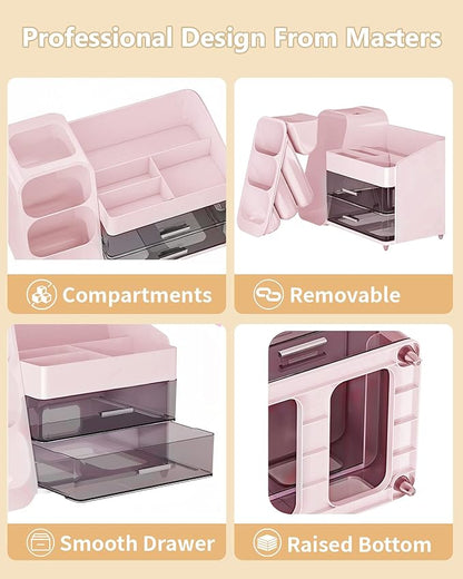 Anylady Large Capacity Makeup Organizer Countertop with Makeup Brush Holder for Vanity, Thickened Material, Bathroom Countertop Organizer Skin Care Perfumes Storage, Teen Girl Gifts for 13-25 Year