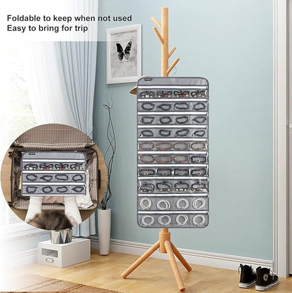 80 Zippered Pockets Hanging Jewelry Organizer for Holding Jewelries Dual-Sided Accessory Display Holder for Earrings Bracelets Rings (80 Zippered Pockets-Grey)