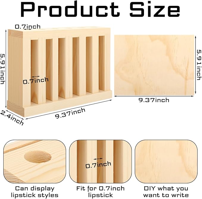 Yalikop 6 Slot Wooden Lipsticks Holder with DIY Wood Cardboard 0.7 Inch Lip Balm Tube Holder Lip Gloss Organizer Display Wood Lipsticks Tube Tower Organizer for Market Craft Booth Room Display