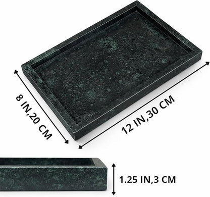 Natural Green Marble Tray for Bathroom | Kitchen | Vanity | Desktop, Stone Organizer for Coffee Table, Dresser, Nightstand, Candles, Soap, Towel, Plant, Jewelry (12" x 8"), Rectangular